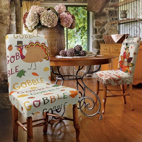 Thanksgiving Chair Covers Set of 6 Cute Turkey Stretch Parsons Slipcovers
