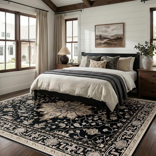 RELEANY Washable Area Rug, Large 9'x12', Black/Neutral