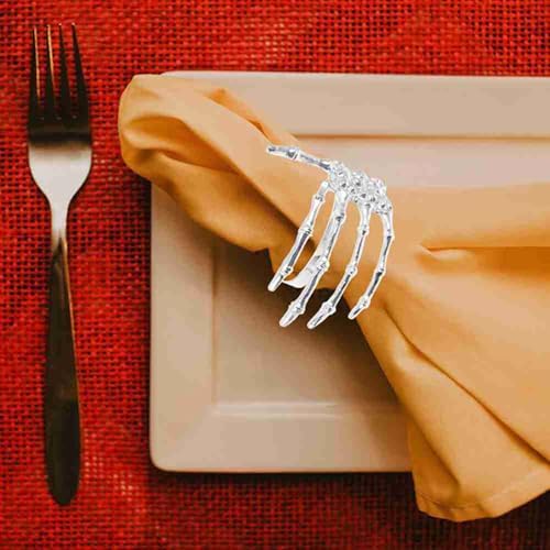 Silver Skeleton Claw Napkin Rings Set of 6,Metal Halloween Napkin Holders Holiday Wedding Dinner Parties Home Table Decors Halloween Decorations