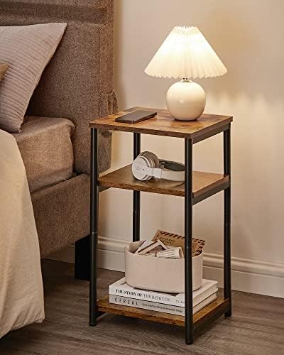 VASAGLE Side Table, Small End Table, Tall Nightstand, Steel Frame