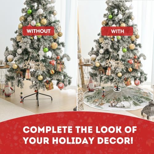 AVOIN colorlife Snowman Reindeer Snowflake Christmas Tree Skirt 48 Inch, Winter Holiday Tree Mat Decoration