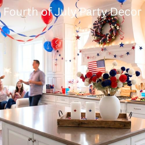 Red White and Blue Artificial Flower Arrangement 12 Stems with American Flag, 4th of July Table Decorations Centerpiece