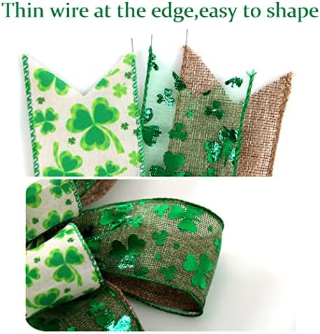 St Patricks Day Bow for Wreath Decorations,St Patricks Day Tree Topper Bows,Large Burlap White Green Glitter Shamrock Bowknot Irish Holiday Crafts Bows for Front Door Outdoor Outside