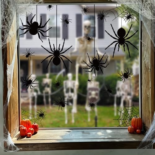 9 Sheets Halloween Window Clings Extra Large Black Spider Window Decals Scary Spider Web Silhouette Windows Stickers Double Sided Windows Clings for Halloween Home School Office Glass Party Decor