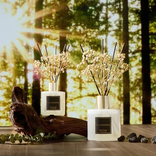 COCORRÍNA Reed Diffuser - Black Forest 17 Fl.oz Reed Diffuser with 8 Sticks Scented Diffuser with Preserved Flowers for
