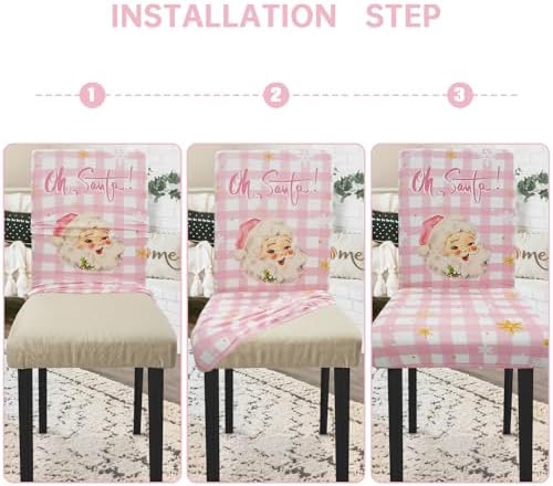 Christmas Chair Cover Set of 6 Santa Snowflake Winter Dining Room Slipcovers Stretch Parsons Chair Seat Protectors Xmas Tree Holiday Decor-6PCS