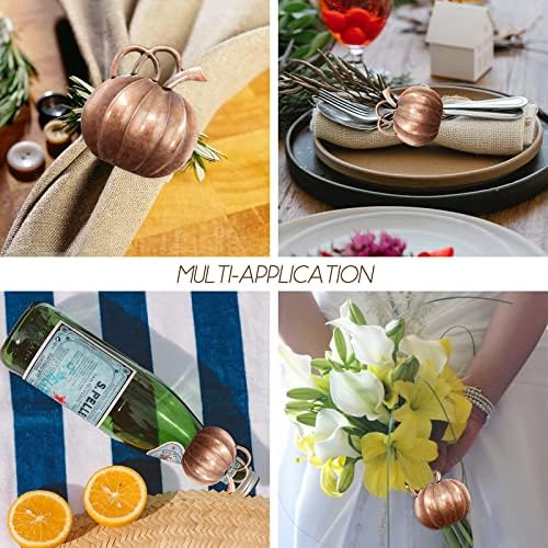 Halatool Thanksgiving Pumpkin Napkin Rings Set of 12, Alloy Fall Napkin Rings Halloween Dinner Tables Holders for Thanksgiving Weddings Holidays Gathering Dinner Party (Bronze)