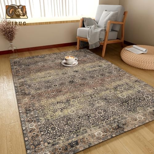 Washable Area Rug 8' x 10' Vintage Traditional Persian Mat - Foldable Distressed Non-Slip Machine Washable Carpet for