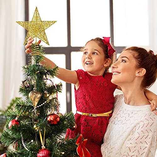 Christmas Tree Toppers Xmas Glitter Gold Hollow Star Treetop Topper