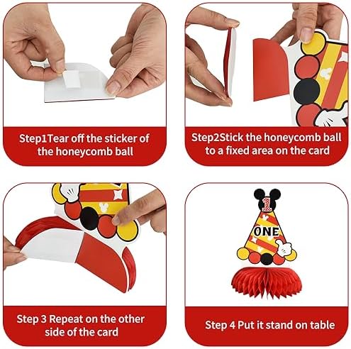 TONIFUL 1st Birthday Black Red Yellow Mouse Themed Table Centerpieces