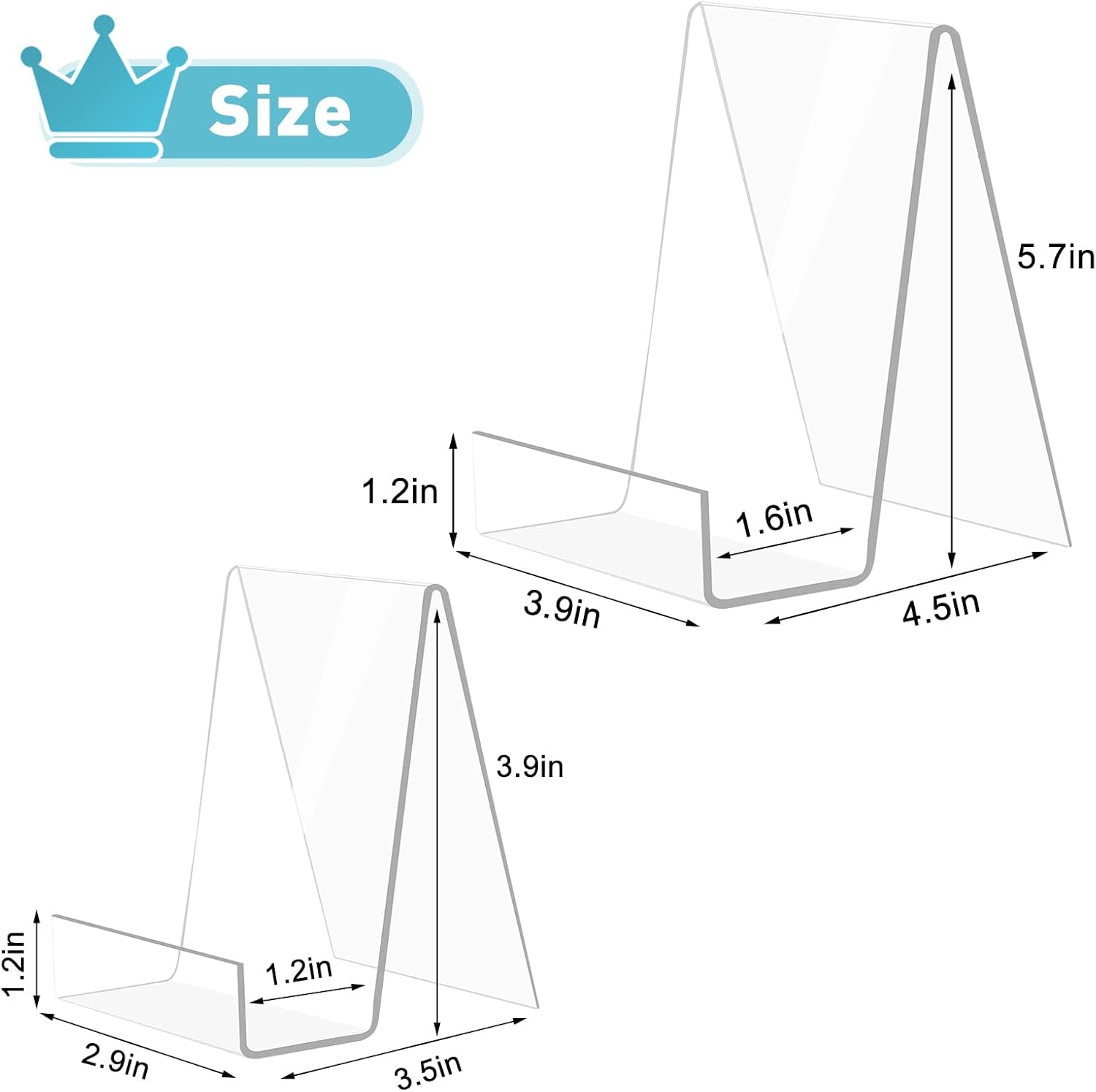 Acrylic Book Stand Thickened Clear Book Display / Clear 2mm/thick / 6 Large+4 Small / Set of 10