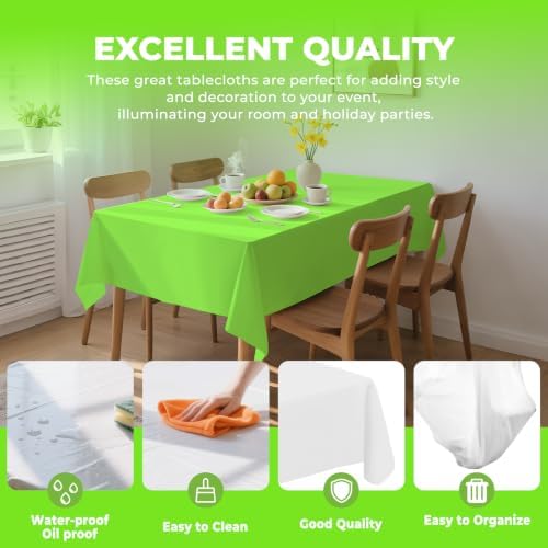 6 Pack Premium Disposable Plastic Tablecloth 54" x 108" Party Table Cloths Disposable for 6 to 8 Foot Tables Indoor or Outdoor Birthdays Weddings Christmas Anniversary Buffet Table (Green)