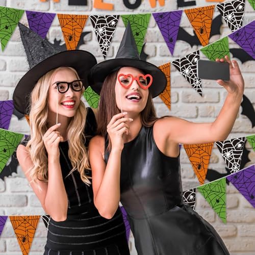 Jetec 5 Pcs 49 Ft Halloween SpiderWeb Pennant Banner Paper Spiderweb Banner