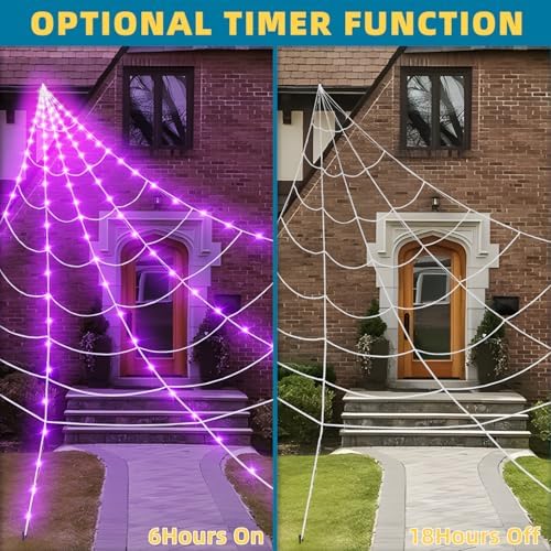 Halloween 200" Spider Web Light Decorations with 250 LED Lights Decor.
