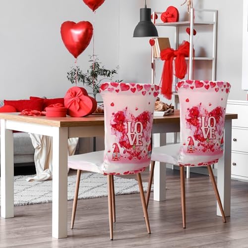 Preboun Valentine's Day Chair Covers Set of 6 Valentines Dining Protector Stretch Red Heart Removable Washable Valentine Gnome Red Truck Slipcovers for Dining Hotel Party Wedding