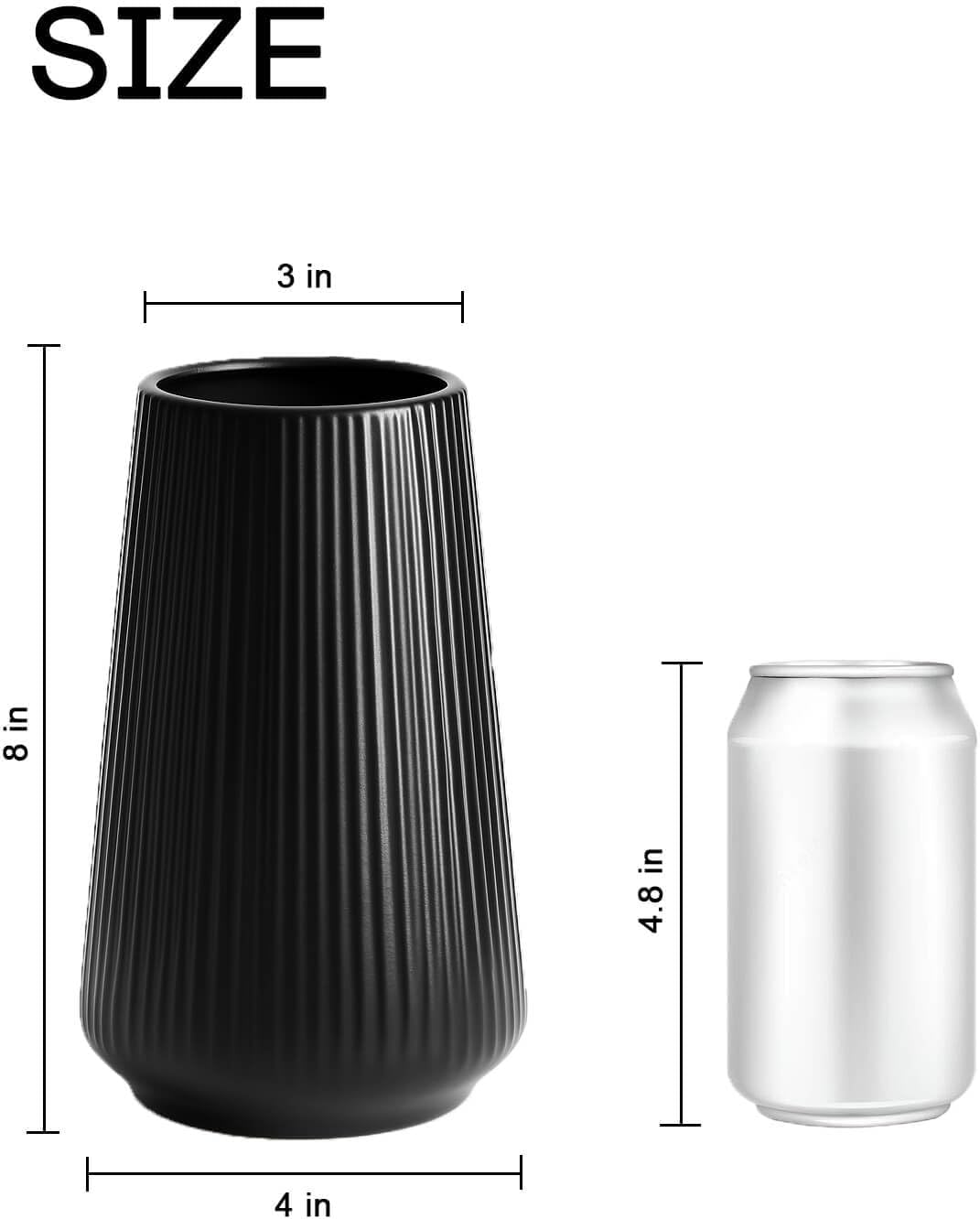 Ceramic Vase / Modern Ribbed Decorative Vase / Black01 / Black / 8 Inch