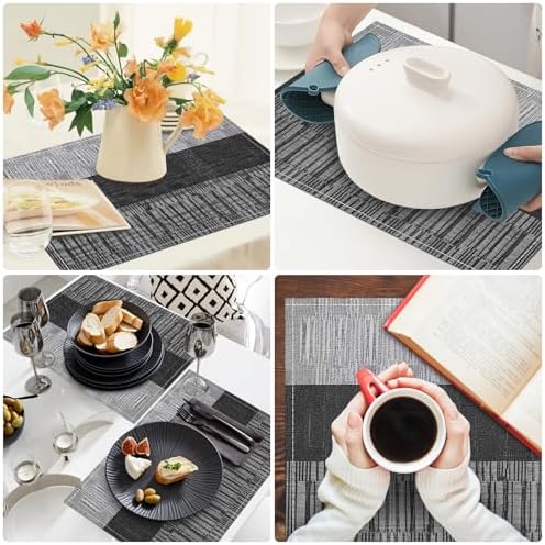 Niviy Black Halloween Placemats Set of 4, 12x18 Inch Washable Easy to Clean Heat-Resistant Anti-Skid Indoor Outdoor Table Mats for Holiday Party Kitchen Dining Room Decoration