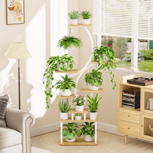 BACEKOLL Plant Stand Indoor with Grow Light, 8 Tier Corner Plant Shelf Tall