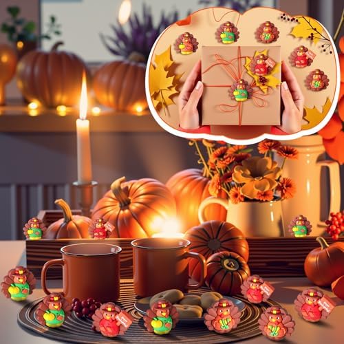 Domensi 30 Pcs Thanksgiving Mini Turkey Figurine Tiny Fall Turkey Figures to Hide and Seek Pumpkin Corn Rubber Small Chicken Statue for Fall Thanksgiving Home Table Dollhouse Decorations(Vibrant)
