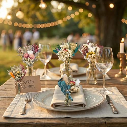 12/24PCS Handmade Dried Flower Bouquet with Stems Natural Dried Wildflowers 7.5 Inch Mini Dry Flowers for Vase Farmhouse Decor, Wedding Styling, Photography Props, Gift DIY(12pcs, Bright)