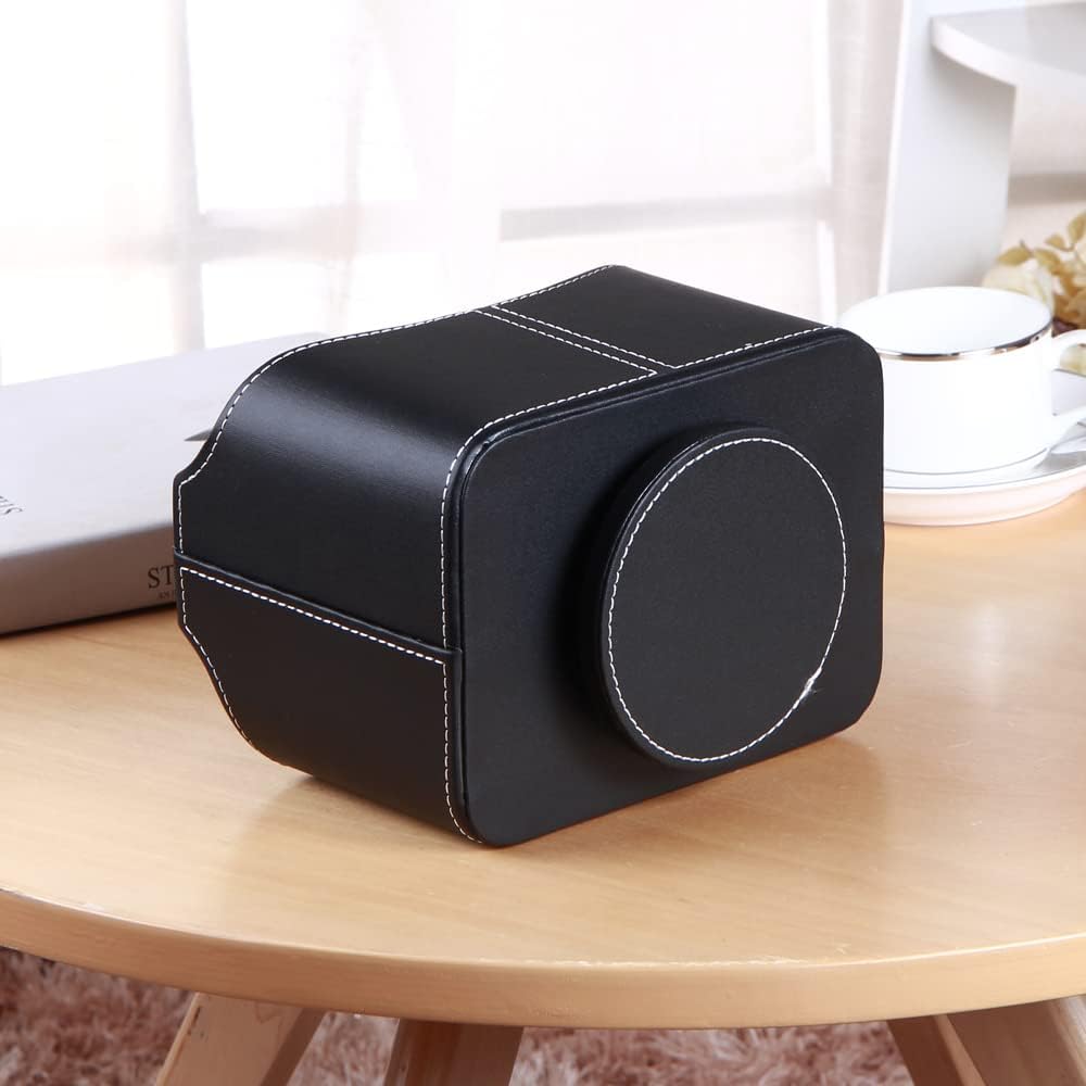 Remote Control Holder 360 Degrees Rotatable Desk Stationery Supply Organizer PU Leather / A Black