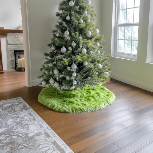 AISENO 72 Inch Green Christmas Tree Skirt Plush Decoration for Merry Christmas Party - Faux Fur Christmas Tree Skirt Decorations