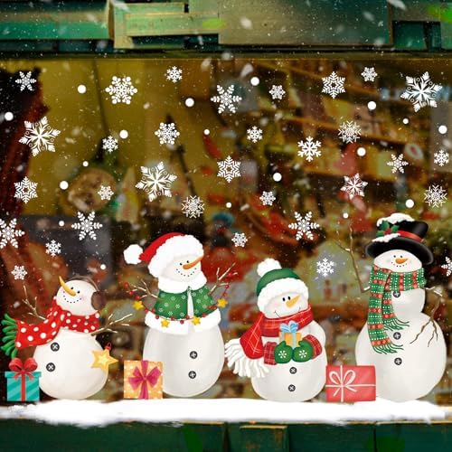 128 PCS Large Christmas Window Clings Snowman Snowflake Stcikers for Christmas Window Decorations