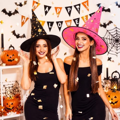 Newcotte 16 Pieces Witch Hats Halloween Costumes for Women Men Modern Witch Hats Fancy Dress Party Decorations