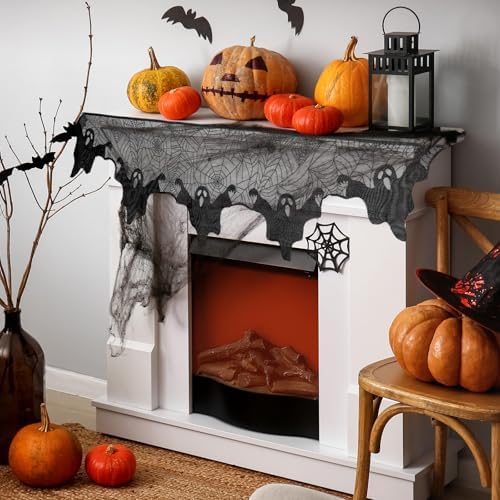 Pangda Halloween Spider Web Mantle Scarf Black, 19.7x78.7inch, Ghost