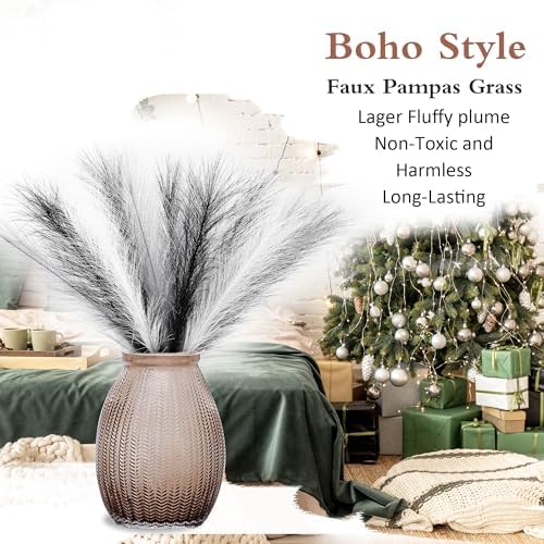30PCS Black White Gray Faux Pampas 17" for Boho Vase Filler