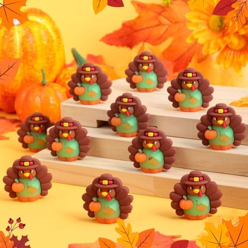 Domensi 30 Pcs Thanksgiving Mini Turkey Glow in Dark Figures Gifts, Pumpkin