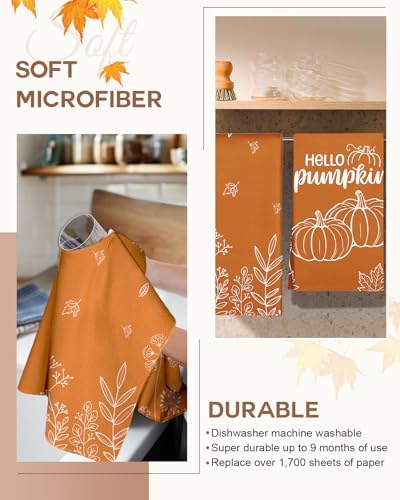 Miss Adola Fall Microfiber Kitchen Towels Set of 2, Orange Floral