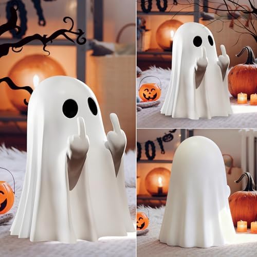 Halloween Ghost Figurine, Halloween Decor,Ghosts Middles Fingers Figurine，Spooky Cute，Haunted Porch & Indoor Home Statue，Coffee Table Centerpieces Shelf Mantel Display