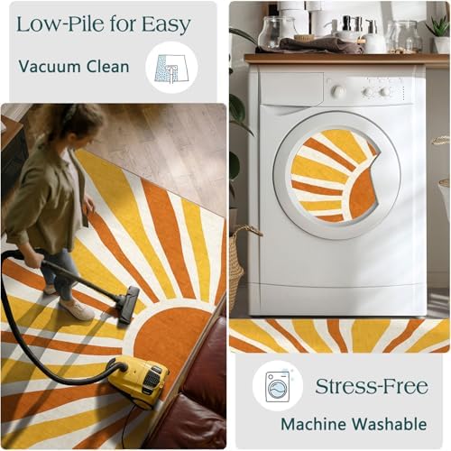 Front Door Mat Indoor Outside Entrance - 2x3 Orange Boho Sun Rug