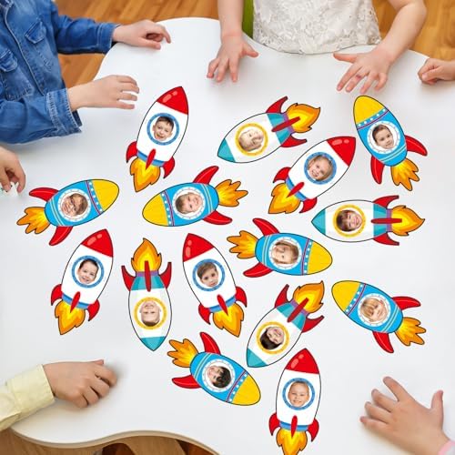 36 Pcs Rocket Cutouts for Bulletin Board Decoration Outer Space Theme Cutouts with Photo Space for Teacher DIY Craft for Galaxy Classroom Wall Décor