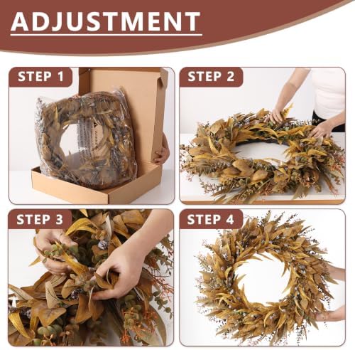 32" Artificial Fall Eucalyptus Wreath with Seeds for Front Door(Orange)