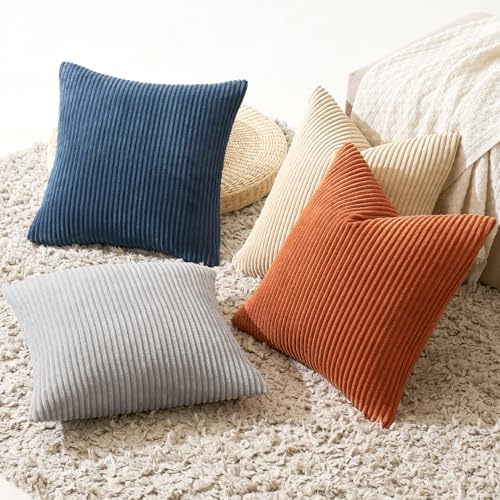 MIULEE Soft Corduroy Decorative Throw Pillow Covers Blue-Yellow 18x18