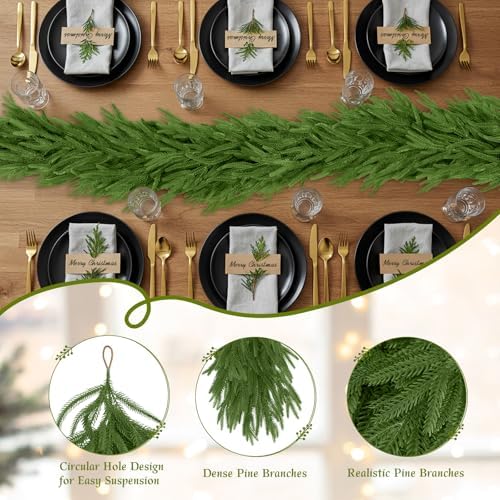 N&T NIETING 9FT Christmas Norfolk Pine Garland Real Touch Artificial Christmas Green Xmas Garland for Mantle, Table Holiday Fireplace Staircase Indoor Outdoor Christmas Decorations