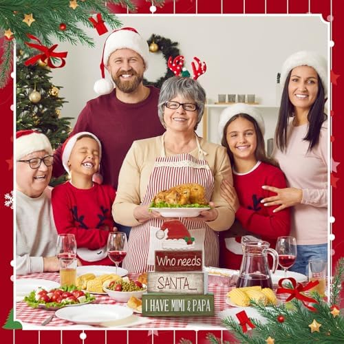 Lineshading 4 Pcs Christmas Wooden Signs Santa Hat Tiered Tray Decor