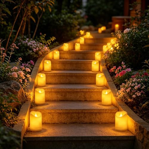 antizer Flameless Candles 9 Pack Plastic LED Ivory Pillars with 2 Remotes & Timer, Battery Operated Outdoor Decor for Garden Patio, Wedding & Home Festival (Ivory - 3" D x 9 Pack)