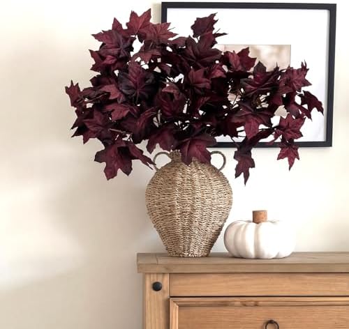 Thiccywoov 6 Pack Artificial Fall Maple Stems, Burgundy Leaf Picks for Vase