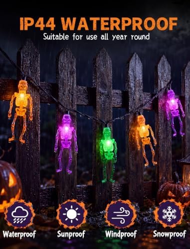 8.5FT 10 LED Outdoor Halloween Skeleton String Lights Plug In, Waterproof