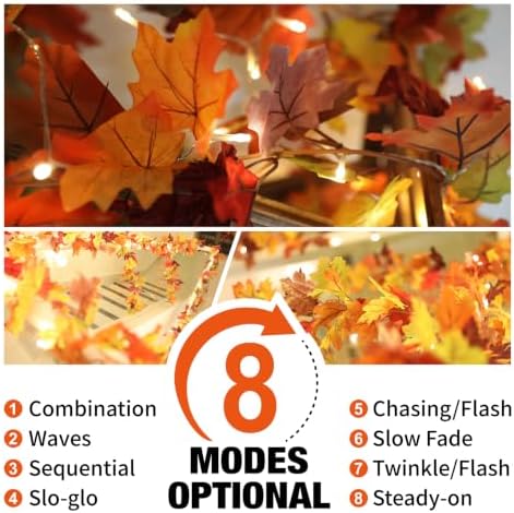 KASZOO 4 Pack Fall Maple Garland with 80 LED String Light- 5.8ft/Piece Artificial Fall Foliage Garland Autumn Decor for Home Wedding Party