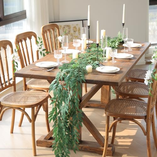 Mizii 2 Strands Artificial Vines Willows Garland 78" Fake Vine Italian Ruscus Silk Green Leaves Faux Hanging Plants Greenery Decoration for Table Centerpieces Home Room Party Wedding Decor (Willows)