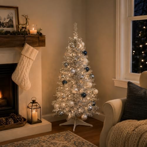 4FT Silver Artificial Small Christmas Tree Mini Tabletop Decor