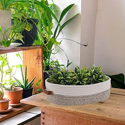 Farmhouse Home Decor Organizing Basket / Apricot Stitching White