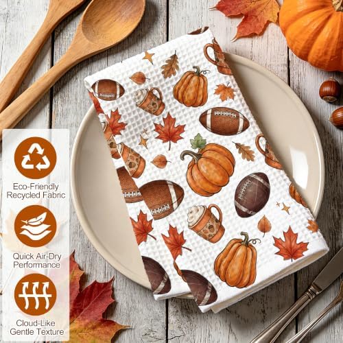 Fall Kitchen Towels - Football and Pumpkins Waffle Kitchen Decor