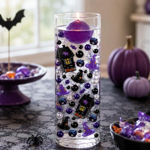 Halloween Floating Vase Filler Kit, Purple Black Floating Candle Filler