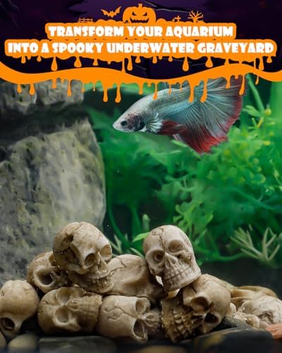 Uniclife 20 Pcs Halloween Mini Skull Decorations, Halloween Fish Tank Decor, Realistic Resin Mini Skulls Figurines for Party Crafts Bar Home, Vase Fillers, Miniature Skeleton Head Table Decor