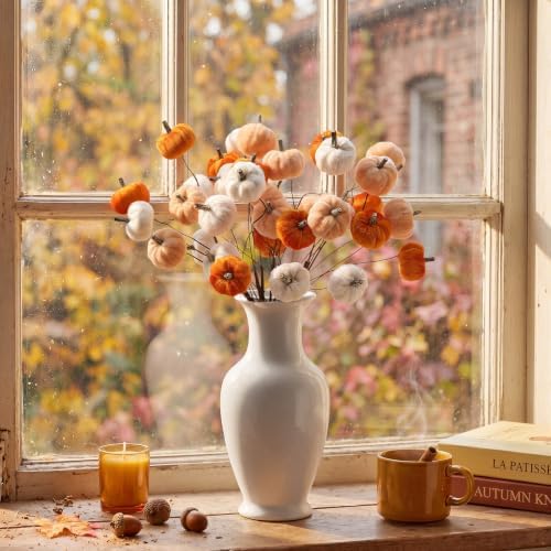 Suncalla 12 Pcs Fall Pumpkins Picks Velvet Fall Flower Picks